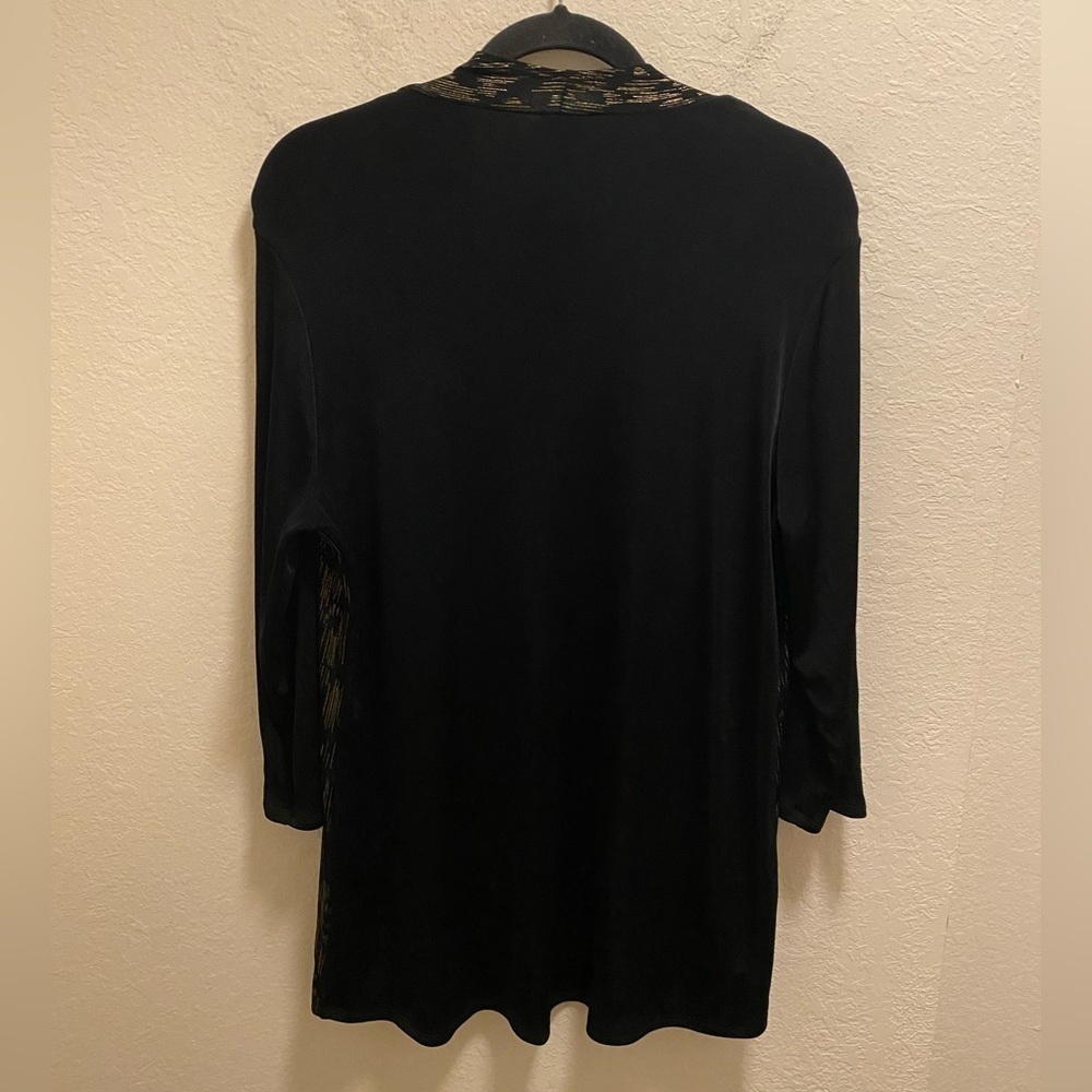 Chico's Travelers Black Open Front Cardigan With Gold Deco Print Size 1 (M) - Picture 6 of 7